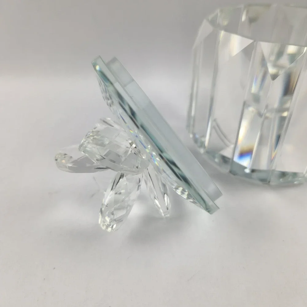 Faceted Crystal Glass Panel Trinket Jar with Lid‎ Prismatic Vanity Decor